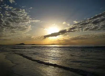 A beach at sunset